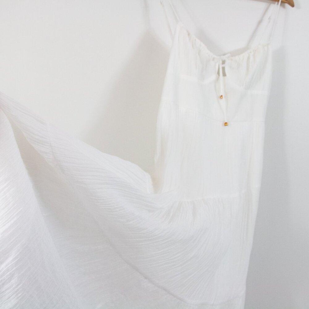 Lightweight White Spaghetti-Strap Maxi Dress with Tie Front - Picture 5 of 8